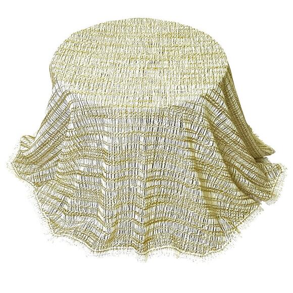 Vintage Tablecloth Open Weave Knit Round Cream Gold Octagon Sides 66” Diameter - Picture 5 of 10